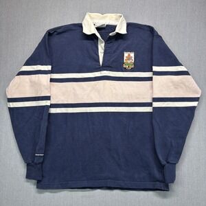 Barbarian Rugby Polo Shirt Mens 2XL Navy Pink White Bermuda Logo Long Sleeve